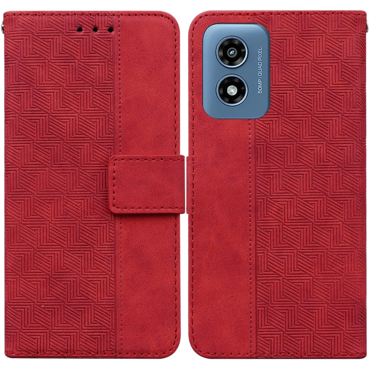 For Motorola Moto G Play 4G 2024 Geometric Embossed Leather Phone Case(Red) - Motorola Cases by PMC Jewellery | Online Shopping South Africa | PMC Jewellery | Buy Now Pay Later Mobicred