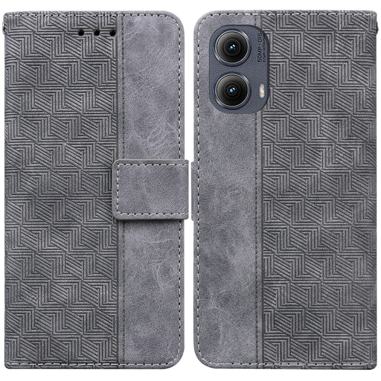 For Motorola Edge 2024 Geometric Embossed Leather Phone Case(Grey) - Motorola Cases by PMC Jewellery | Online Shopping South Africa | PMC Jewellery | Buy Now Pay Later Mobicred