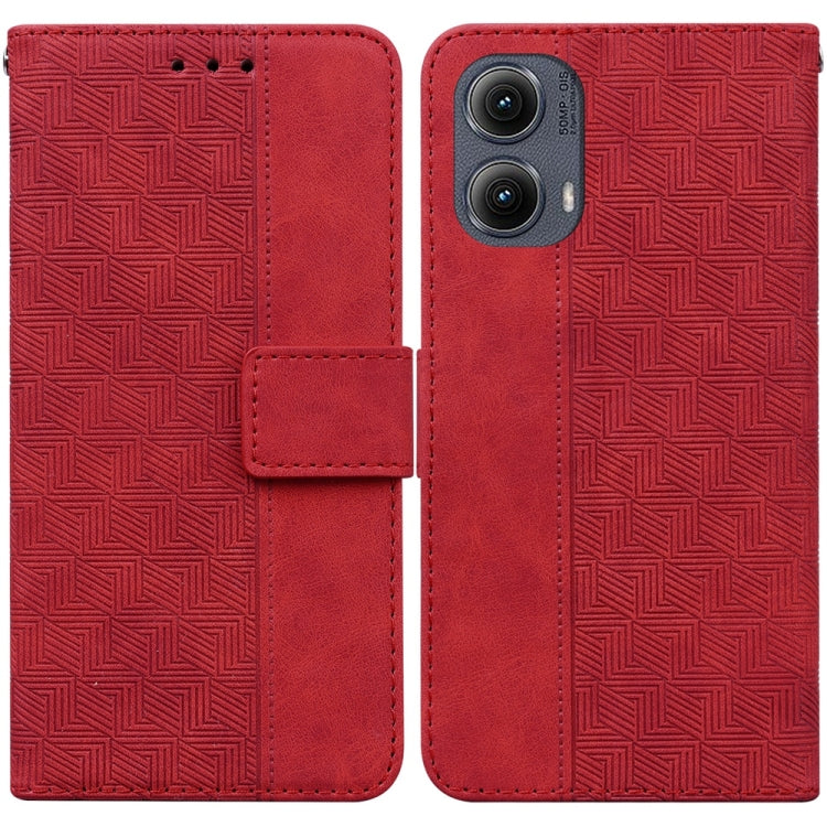 For Motorola Edge 2024 Geometric Embossed Leather Phone Case(Red) - Motorola Cases by PMC Jewellery | Online Shopping South Africa | PMC Jewellery | Buy Now Pay Later Mobicred