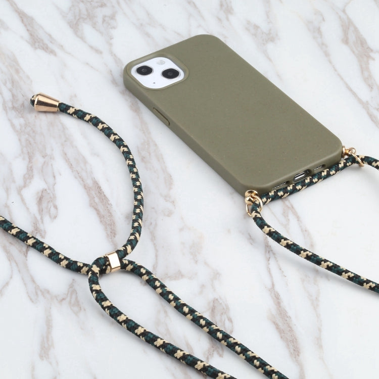 For iPhone 16 Pro Max Wheat Straw TPU Shockproof Phone Case with Neck Lanyard(Dark Green) - iPhone 16 Pro Max Cases by PMC Jewellery | Online Shopping South Africa | PMC Jewellery | Buy Now Pay Later Mobicred