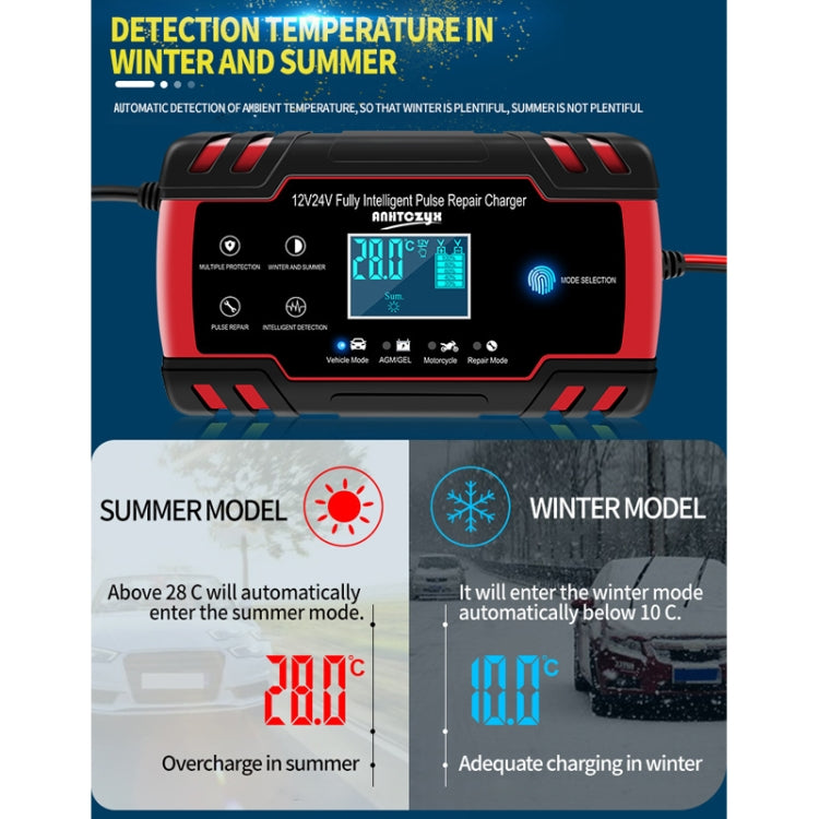 ANHTCzyx 12V 8A  / 24V 4A Automobile Battery Charger Motorcycle Battery Repair Type AGM(EU Plug) - Battery Charger by PMC Jewellery | Online Shopping South Africa | PMC Jewellery | Buy Now Pay Later Mobicred