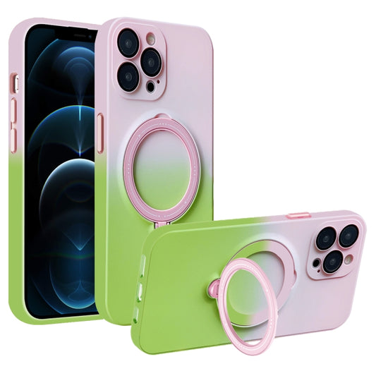 For iPhone 12 Pro Max MagSafe Holder Gradient TPU Phone Case(Pink Green) - iPhone 12 Pro Max Cases by PMC Jewellery | Online Shopping South Africa | PMC Jewellery