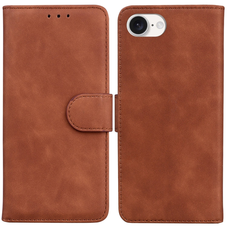 For iPhone SE 2024 Skin Feel Pure Color Flip Leather Phone Case(Brown) - More iPhone Cases by PMC Jewellery | Online Shopping South Africa | PMC Jewellery | Buy Now Pay Later Mobicred