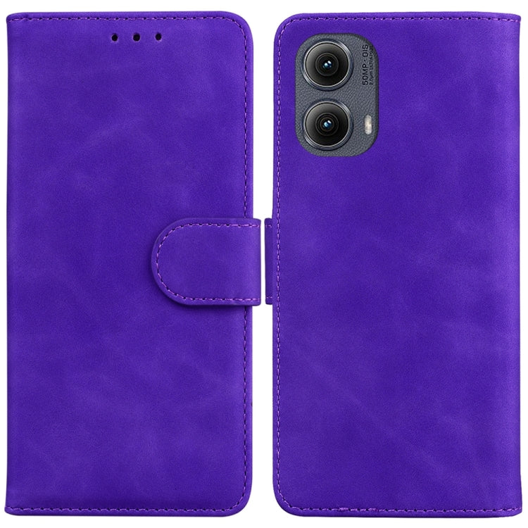 For Motorola Edge 2024 Skin Feel Pure Color Flip Leather Phone Case(Purple) - Motorola Cases by PMC Jewellery | Online Shopping South Africa | PMC Jewellery | Buy Now Pay Later Mobicred