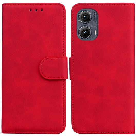 For Motorola Edge 2024 Skin Feel Pure Color Flip Leather Phone Case(Red) - Motorola Cases by PMC Jewellery | Online Shopping South Africa | PMC Jewellery | Buy Now Pay Later Mobicred