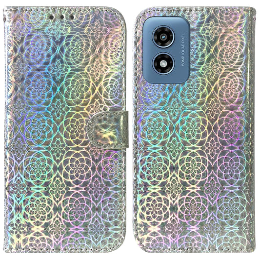 For Motorola Moto G Play 4G 2024 Colorful Magnetic Buckle Leather Phone Case(Silver) - Motorola Cases by PMC Jewellery | Online Shopping South Africa | PMC Jewellery | Buy Now Pay Later Mobicred