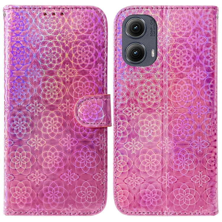 For Motorola Edge 2024 Colorful Magnetic Buckle Leather Phone Case(Pink) - Motorola Cases by PMC Jewellery | Online Shopping South Africa | PMC Jewellery | Buy Now Pay Later Mobicred