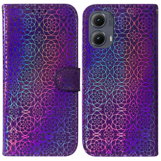 For Motorola Edge 2024 Colorful Magnetic Buckle Leather Phone Case(Purple) - Motorola Cases by PMC Jewellery | Online Shopping South Africa | PMC Jewellery | Buy Now Pay Later Mobicred