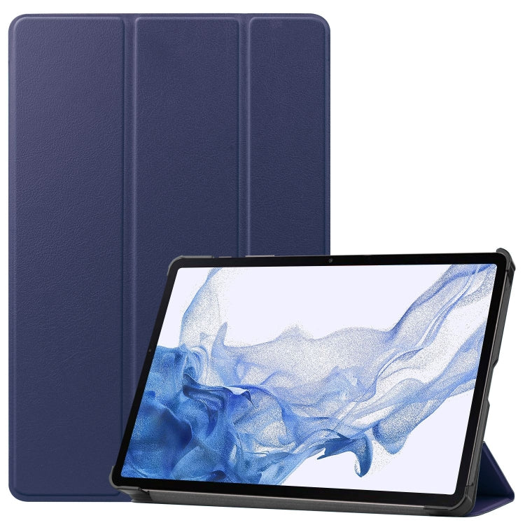 For Samsung Galaxy Tab S9 Custer Pure Color 3-Fold Holder Smart Leather Tablet Case(Dark Blue) - Galaxy Tab S9 Cases by PMC Jewellery | Online Shopping South Africa | PMC Jewellery | Buy Now Pay Later Mobicred