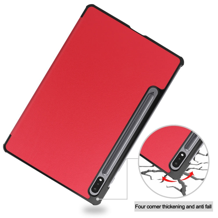 For Samsung Galaxy Tab S9 Custer Pure Color 3-Fold Holder Smart Leather Tablet Case(Red) - Galaxy Tab S9 Cases by PMC Jewellery | Online Shopping South Africa | PMC Jewellery | Buy Now Pay Later Mobicred