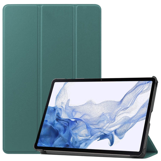 For Samsung Galaxy Tab S9 Custer Pure Color 3-Fold Holder Smart Leather Tablet Case(Dark Green) - Galaxy Tab S9 Cases by PMC Jewellery | Online Shopping South Africa | PMC Jewellery | Buy Now Pay Later Mobicred