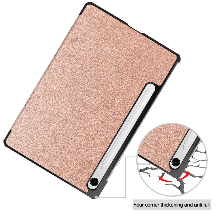 For Samsung Galaxy Tab S9 FE Custer Pure Color 3-Fold Holder Smart Leather Tablet Case(Rose Gold) - Galaxy Tab S9 FE by PMC Jewellery | Online Shopping South Africa | PMC Jewellery | Buy Now Pay Later Mobicred