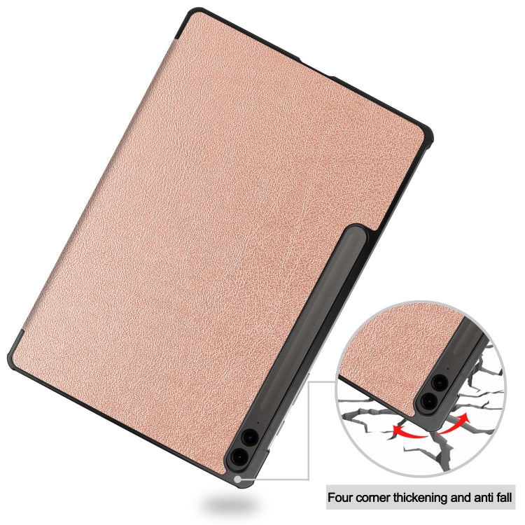 For Samsung Galaxy Tab S9 FE+ / S10+ Custer Pure Color 3-Fold Holder Smart Leather Tablet Case(Rose Gold) - Galaxy Tab S9 FE+ by PMC Jewellery | Online Shopping South Africa | PMC Jewellery | Buy Now Pay Later Mobicred