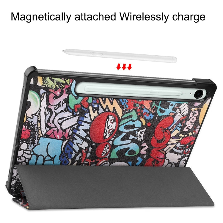 For Samsung Galaxy Tab S9 FE / S10 FE Custer Painted 3-Fold Holder Smart Leather Tablet Case(Graffiti) - free shipping - PMC Jewellery - Order now!