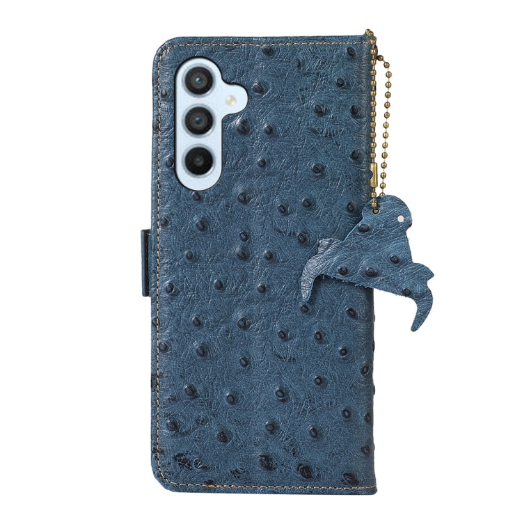 For Samsung Galaxy S24 Ostrich Pattern Genuine Leather RFID Phone Case(Blue) - Galaxy Phone Cases by PMC Jewellery | Online Shopping South Africa | PMC Jewellery | Buy Now Pay Later Mobicred