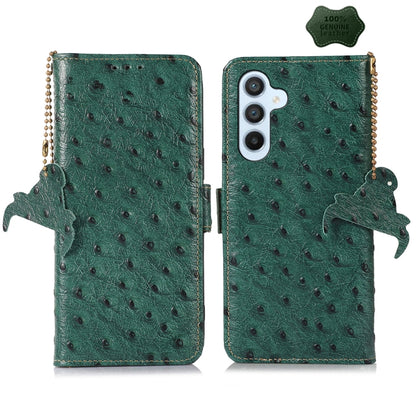 For Samsung Galaxy S24+ Ostrich Pattern Genuine Leather RFID Phone Case(Green) - Galaxy Phone Cases by PMC Jewellery | Online Shopping South Africa | PMC Jewellery | Buy Now Pay Later Mobicred