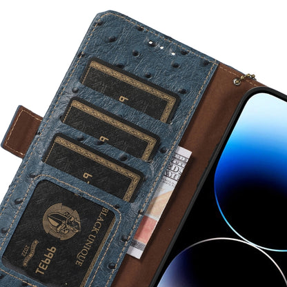 For Samsung Galaxy S24+ Ostrich Pattern Genuine Leather RFID Phone Case(Blue) - Galaxy Phone Cases by PMC Jewellery | Online Shopping South Africa | PMC Jewellery | Buy Now Pay Later Mobicred