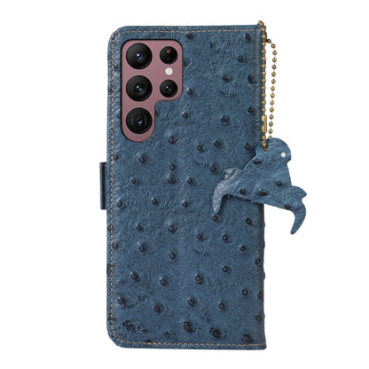 For Samsung Galaxy S24 Ultra Ostrich Pattern Genuine Leather RFID Phone Case(Blue) - Galaxy Phone Cases by PMC Jewellery | Online Shopping South Africa | PMC Jewellery | Buy Now Pay Later Mobicred