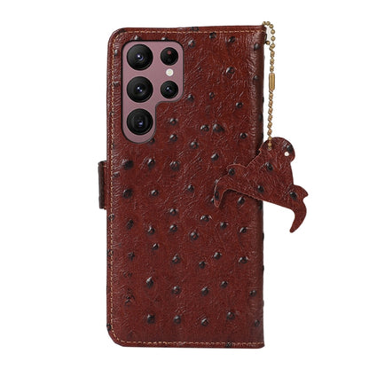 For Samsung Galaxy S24 Ultra Ostrich Pattern Genuine Leather RFID Phone Case(Coffee) - Galaxy Phone Cases by PMC Jewellery | Online Shopping South Africa | PMC Jewellery | Buy Now Pay Later Mobicred