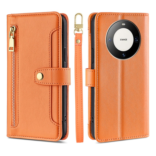 For Huawei Mate 60 Pro / Pro+ Lite Sheep Texture Cross-body Zipper Wallet Leather Phone Case(Orange) - Huawei Cases by PMC Jewellery | Online Shopping South Africa | PMC Jewellery | Buy Now Pay Later Mobicred