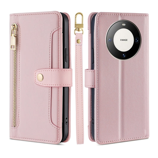 For Huawei Mate 60 Pro / Pro+ Lite Sheep Texture Cross-body Zipper Wallet Leather Phone Case(Pink) - Huawei Cases by PMC Jewellery | Online Shopping South Africa | PMC Jewellery | Buy Now Pay Later Mobicred