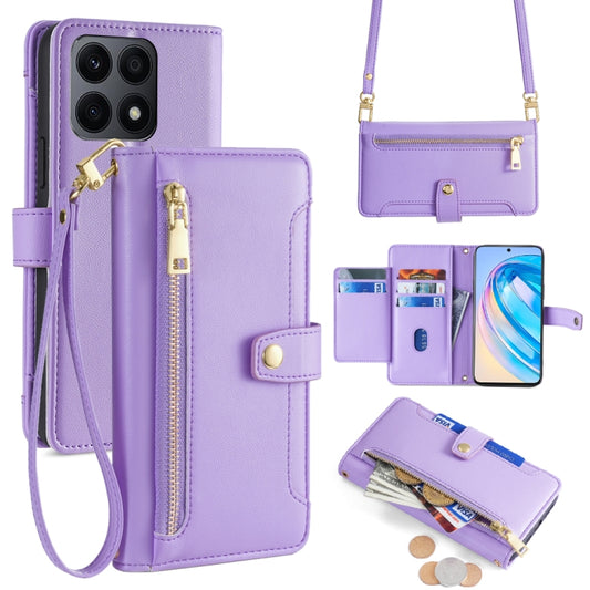 For Honor X8a Sheep Texture Cross-body Zipper Wallet Leather Phone Case(Purple) - Honor Cases by PMC Jewellery | Online Shopping South Africa | PMC Jewellery | Buy Now Pay Later Mobicred