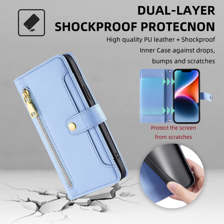 For Honor X9a Sheep Texture Cross-body Zipper Wallet Leather Phone Case(Blue) - Honor Cases by PMC TechLife | Online Shopping South Africa | PMC TechLife | Buy Now Pay Later Mobicred