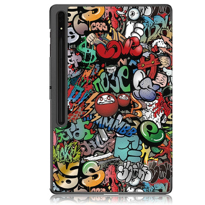 For Samsung Galaxy Tab S9 Ultra Custer Painted 3-Fold Holder Smart Leather Tablet Case(Graffiti) - Other Galaxy Tab PC by PMC Jewellery | Online Shopping South Africa | PMC Jewellery | Buy Now Pay Later Mobicred