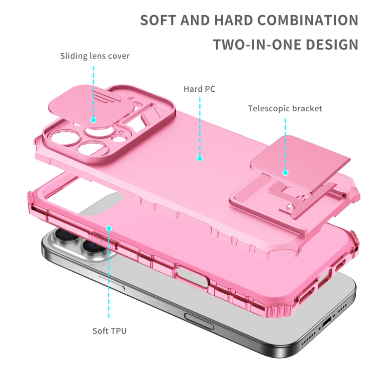 For iPhone 16 Pro Stereoscopic Holder Sliding Camshield Phone Case(Pink) - iPhone 16 Pro Cases by PMC Jewellery | Online Shopping South Africa | PMC Jewellery | Buy Now Pay Later Mobicred