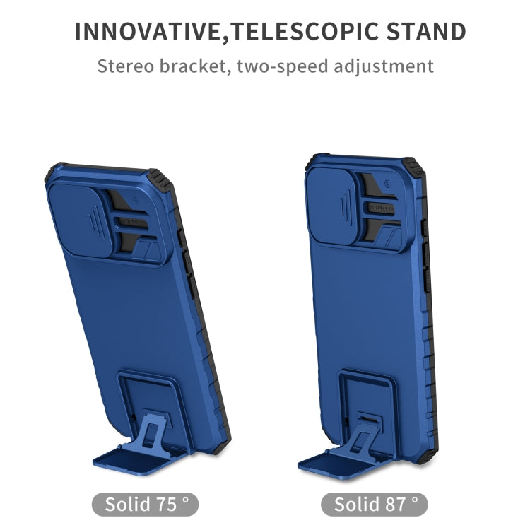 For iPhone 16 Pro Stereoscopic Holder Sliding Camshield Phone Case(Blue) - iPhone 16 Pro Cases by PMC Jewellery | Online Shopping South Africa | PMC Jewellery | Buy Now Pay Later Mobicred