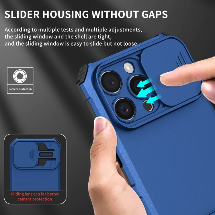 For iPhone 16 Pro Stereoscopic Holder Sliding Camshield Phone Case(Blue) - iPhone 16 Pro Cases by PMC Jewellery | Online Shopping South Africa | PMC Jewellery | Buy Now Pay Later Mobicred