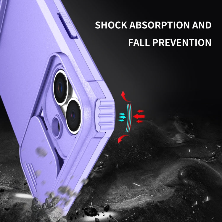 For iPhone 16 Plus Stereoscopic Holder Sliding Camshield Phone Case(Purple) - iPhone 16 Plus Cases by PMC TechLife | Online Shopping South Africa | PMC TechLife | Buy Now Pay Later Mobicred