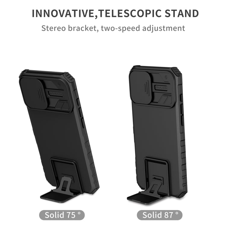 For iPhone 16 Stereoscopic Holder Sliding Camshield Phone Case(Black) - iPhone 16 Cases by PMC TechLife | Online Shopping South Africa | PMC TechLife | Buy Now Pay Later Mobicred