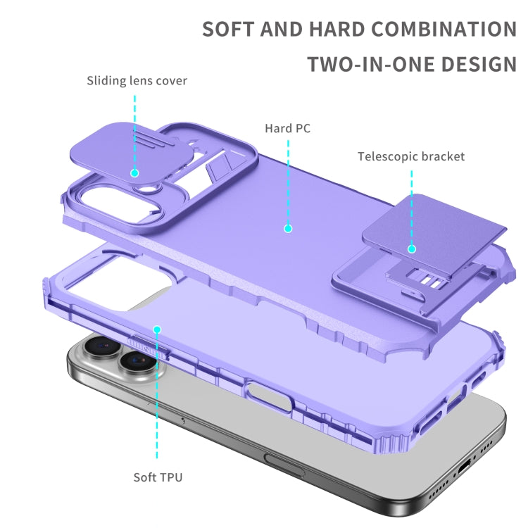 For iPhone 16 Stereoscopic Holder Sliding Camshield Phone Case(Purple) - iPhone 16 Cases by PMC Jewellery | Online Shopping South Africa | PMC Jewellery | Buy Now Pay Later Mobicred