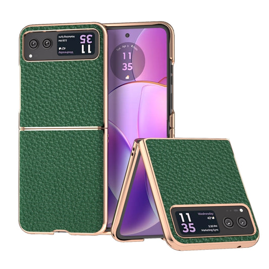 For Motorola Razr 40 Nano Electroplating Genuine Leather Litchi Texture Phone Case(Green) - Motorola Cases by PMC Jewellery | Online Shopping South Africa | PMC Jewellery | Buy Now Pay Later Mobicred