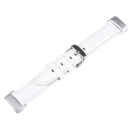 For Fitbit Charge 5 18mm Bamboo Joint Texture Genuine Leather Watch Band(White) - Watch Bands by PMC Jewellery | Online Shopping South Africa | PMC Jewellery | Buy Now Pay Later Mobicred