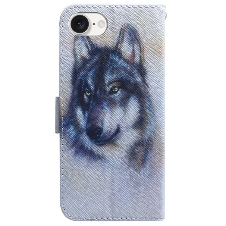 For iPhone SE 2024 Coloured Drawing Flip Leather Phone Case(White Wolf) - More iPhone Cases by PMC Jewellery | Online Shopping South Africa | PMC Jewellery | Buy Now Pay Later Mobicred