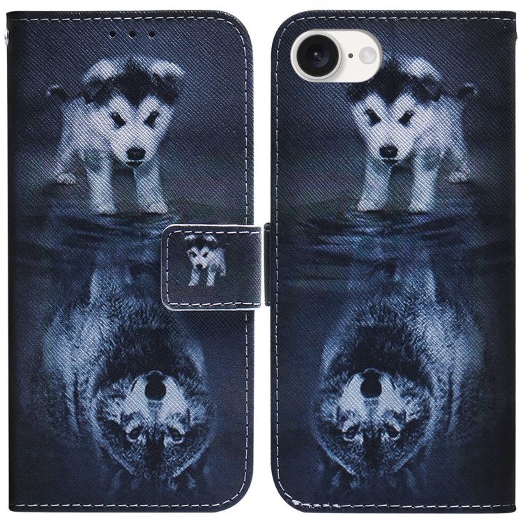 For iPhone SE 2024 Coloured Drawing Flip Leather Phone Case(Wolf and Dog) - More iPhone Cases by PMC Jewellery | Online Shopping South Africa | PMC Jewellery | Buy Now Pay Later Mobicred