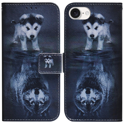 For iPhone SE 2024 Coloured Drawing Flip Leather Phone Case(Wolf and Dog) - More iPhone Cases by PMC Jewellery | Online Shopping South Africa | PMC Jewellery | Buy Now Pay Later Mobicred