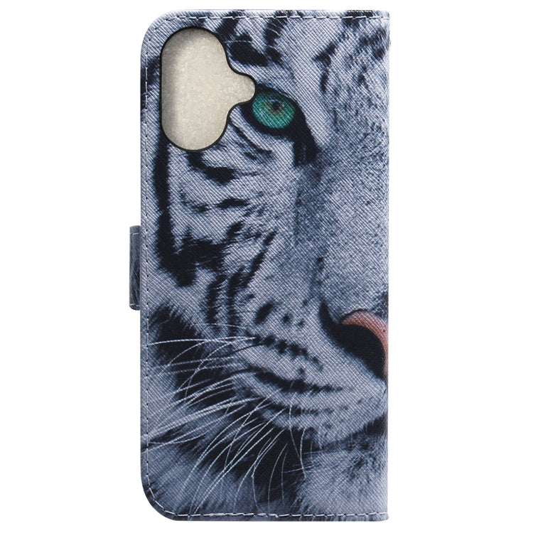 For iPhone 16 Coloured Drawing Flip Leather Phone Case(Tiger) - iPhone 16 Cases by PMC Jewellery | Online Shopping South Africa | PMC Jewellery | Buy Now Pay Later Mobicred