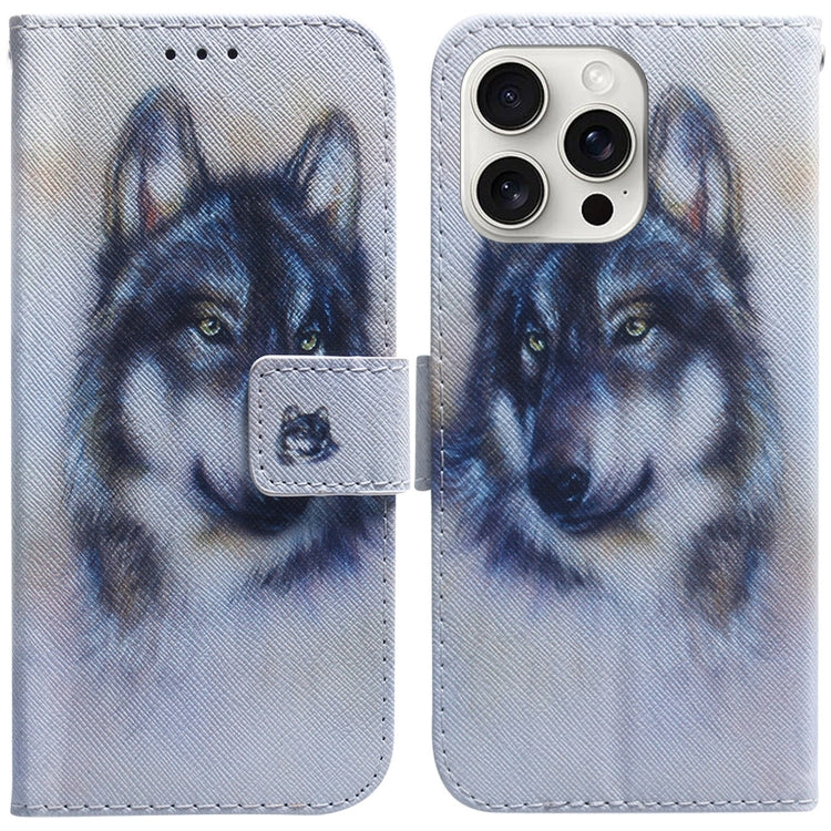 For iPhone 16 Pro Coloured Drawing Flip Leather Phone Case(White Wolf) - iPhone 16 Pro Cases by PMC TechLife | Online Shopping South Africa | PMC TechLife | Buy Now Pay Later Mobicred