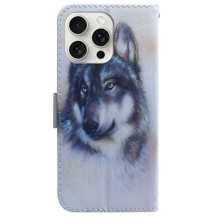 For iPhone 16 Pro Coloured Drawing Flip Leather Phone Case(White Wolf) - iPhone 16 Pro Cases by PMC TechLife | Online Shopping South Africa | PMC TechLife | Buy Now Pay Later Mobicred