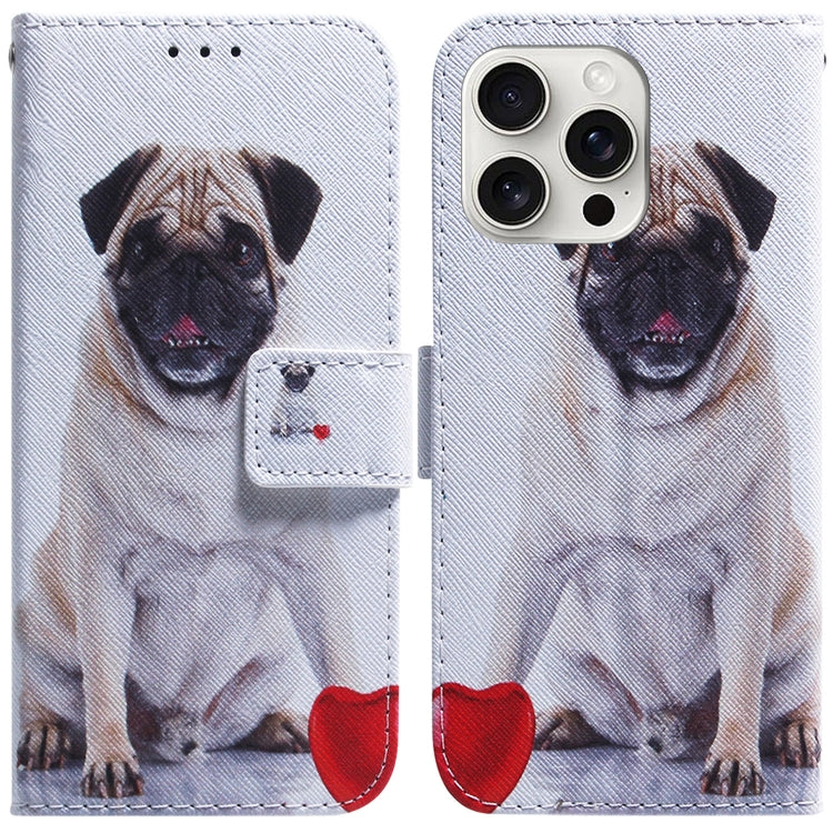 For iPhone 16 Pro Coloured Drawing Flip Leather Phone Case(Pug) - iPhone 16 Pro Cases by PMC TechLife | Online Shopping South Africa | PMC TechLife | Buy Now Pay Later Mobicred