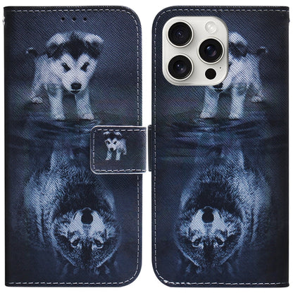 For iPhone 16 Pro Coloured Drawing Flip Leather Phone Case(Wolf and Dog) - iPhone 16 Pro Cases by PMC Jewellery | Online Shopping South Africa | PMC Jewellery | Buy Now Pay Later Mobicred