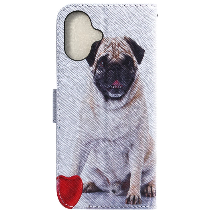 For iPhone 16 Plus Coloured Drawing Flip Leather Phone Case(Pug) - iPhone 16 Plus Cases by PMC TechLife | Online Shopping South Africa | PMC TechLife | Buy Now Pay Later Mobicred