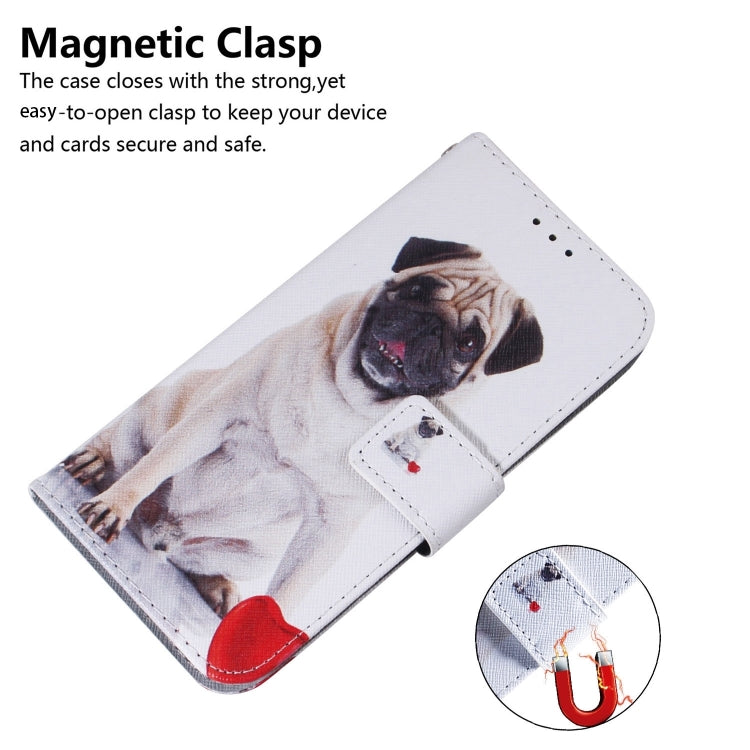 For iPhone 16 Plus Coloured Drawing Flip Leather Phone Case(Pug) - iPhone 16 Plus Cases by PMC TechLife | Online Shopping South Africa | PMC TechLife | Buy Now Pay Later Mobicred