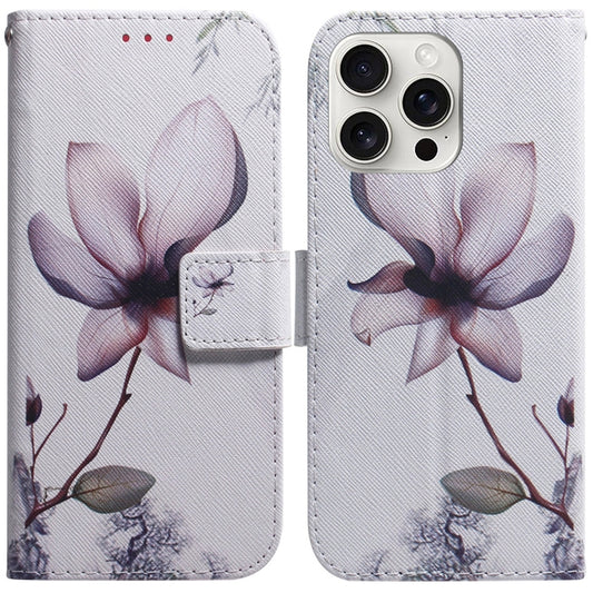 For iPhone 16 Pro Max Coloured Drawing Flip Leather Phone Case(Magnolia) - iPhone 16 Pro Max Cases by PMC Jewellery | Online Shopping South Africa | PMC Jewellery | Buy Now Pay Later Mobicred