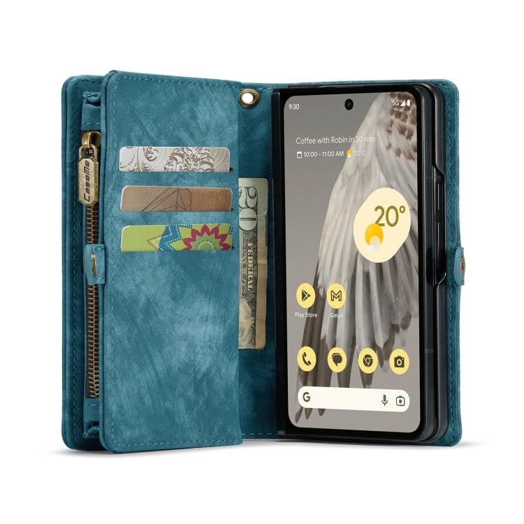 For Google Pixel Fold CaseMe 008 Detachable Multifunctional Retro Frosted Horizontal Flip Phone Leather Case with Zipper Wallet(Blue) - Google Cases by CaseMe | Online Shopping South Africa | PMC Jewellery | Buy Now Pay Later Mobicred