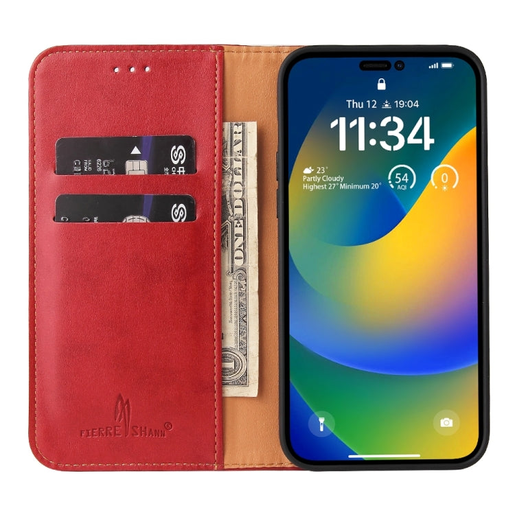 For iPhone 15 Pro Max Fierre Shann PU Genuine Leather Texture Phone Case(Red) - iPhone 15 Pro Max Cases by FIERRE SHANN | Online Shopping South Africa | PMC Jewellery | Buy Now Pay Later Mobicred