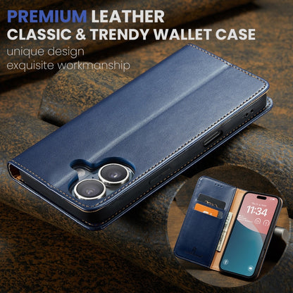 For iPhone 16 Fierre Shann PU Genuine Leather Texture Phone Case(Blue) - iPhone 16 Cases by FIERRE SHANN | Online Shopping South Africa | PMC Jewellery | Buy Now Pay Later Mobicred